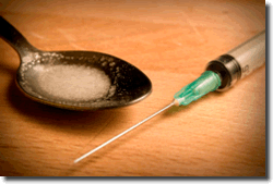 IV cocaine with needle and spoon